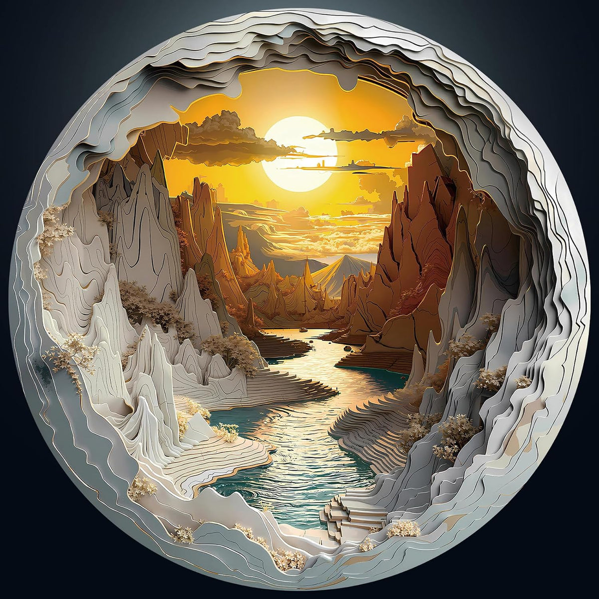 Masseruon 1000 piece round jigsaw puzzle with a sunset canyon image - view 2