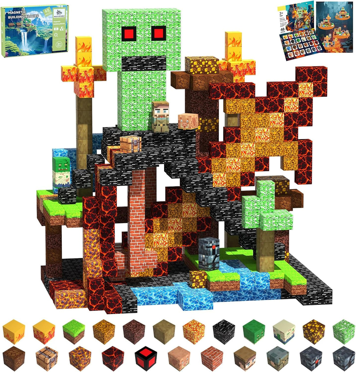 SSAWER 48 piece magnetic blocks travel set with colorful building cubes