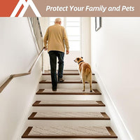COSY HOMEER Edging Stair Treads Non-Slip Carpet Mat 28inX9in Indoor Stair Runners for Wooden Steps, Edging Stair Rugs for Kids and Dogs, 100% Polyester TPE Backing(4pc, Beige)