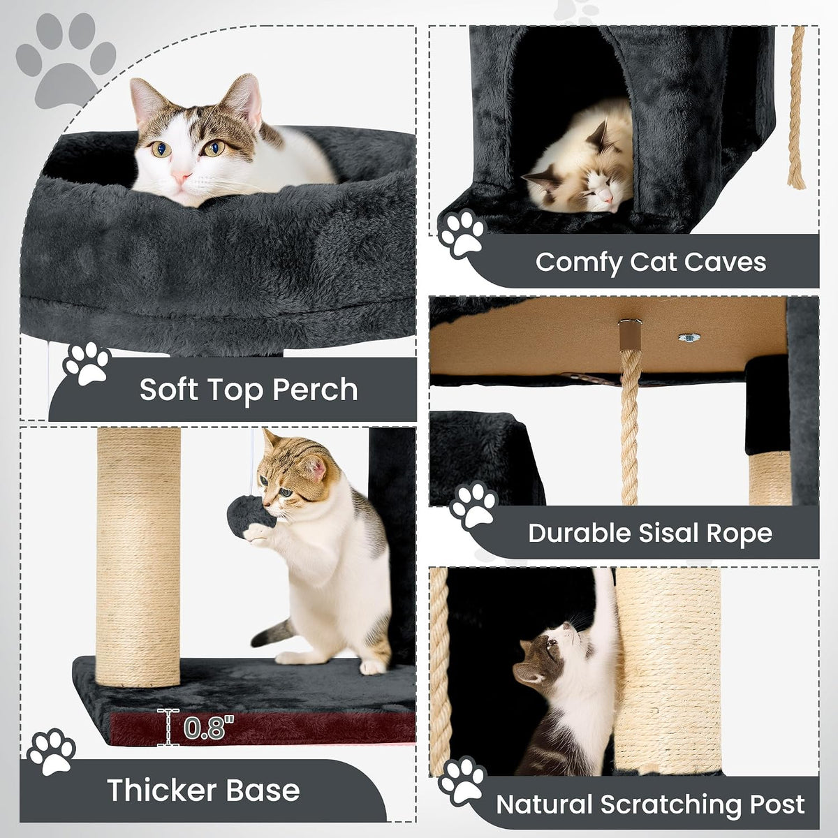 58.5inch Large Cat Tree Tower Condo for Indoor Cats - 58.5in / Grey Black - image 4