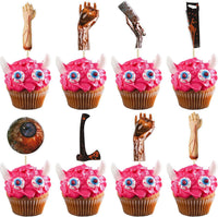 Gyufise 24Pcs Halloween Bat Cupcake Toppers Black Glitter Bat - Red