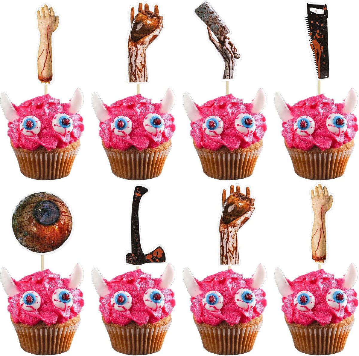 Gyufise 24Pcs Halloween Bat Cupcake Toppers Black Glitter Bat - Red