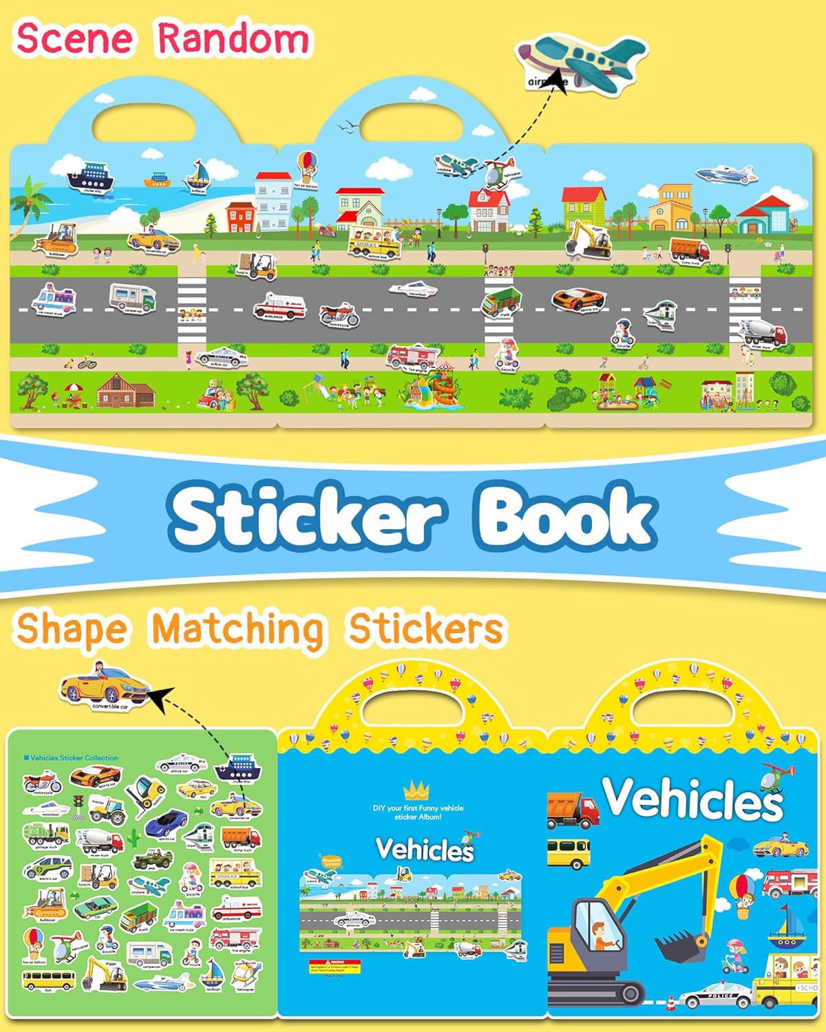 Benresive Reusable Sticker Book, Travel Stickers for Kids - Vehicle - image 3