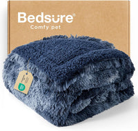 Bedsure Waterproof Dog Blankets for Large Dogs, Fluffy Faux Fur - Tie-dye Navy / L(40x50")