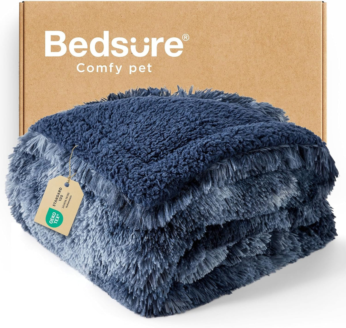 Bedsure Waterproof Dog Blankets for Large Dogs, Fluffy Faux Fur - Tie-dye Navy / L(40x50")
