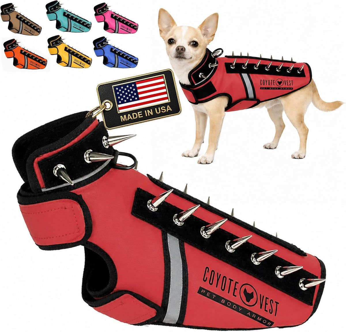 CoyoteVest SpikeVest Dog Harness, Made in the USA, XS-Yellow – Essentials for Dogs - Red / XX-Small
