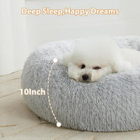 WNPETHOME Calming Dog Bed Cat Bed Donut, Faux Fur Pet Bed Self-Warming Donut Cuddler, Comfortable Round Plush Dog Beds (27 x 27 Inch, Light Grey)