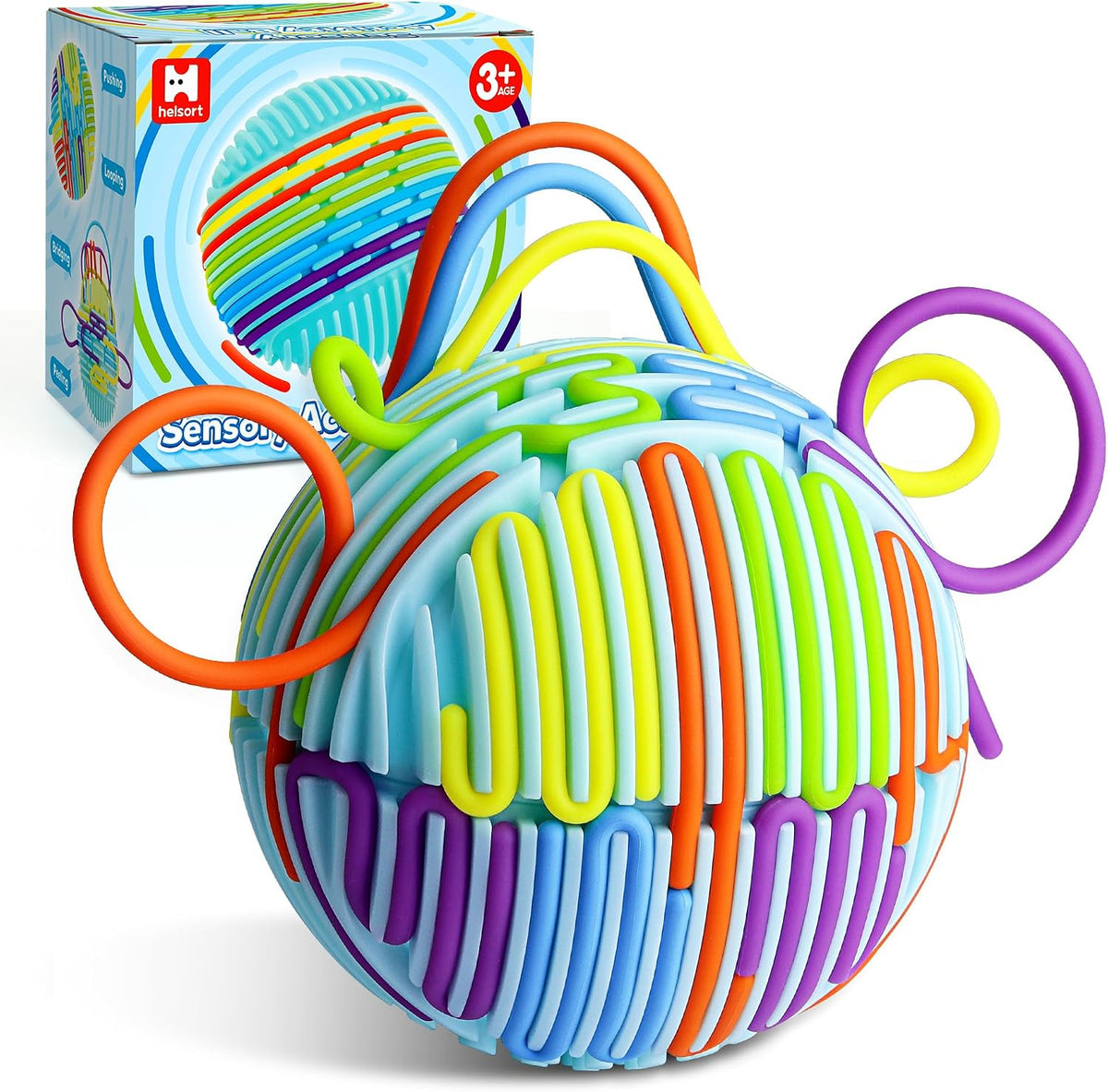 Helsort sensory fidget ball with 20 colorful silicone strings and storage bag