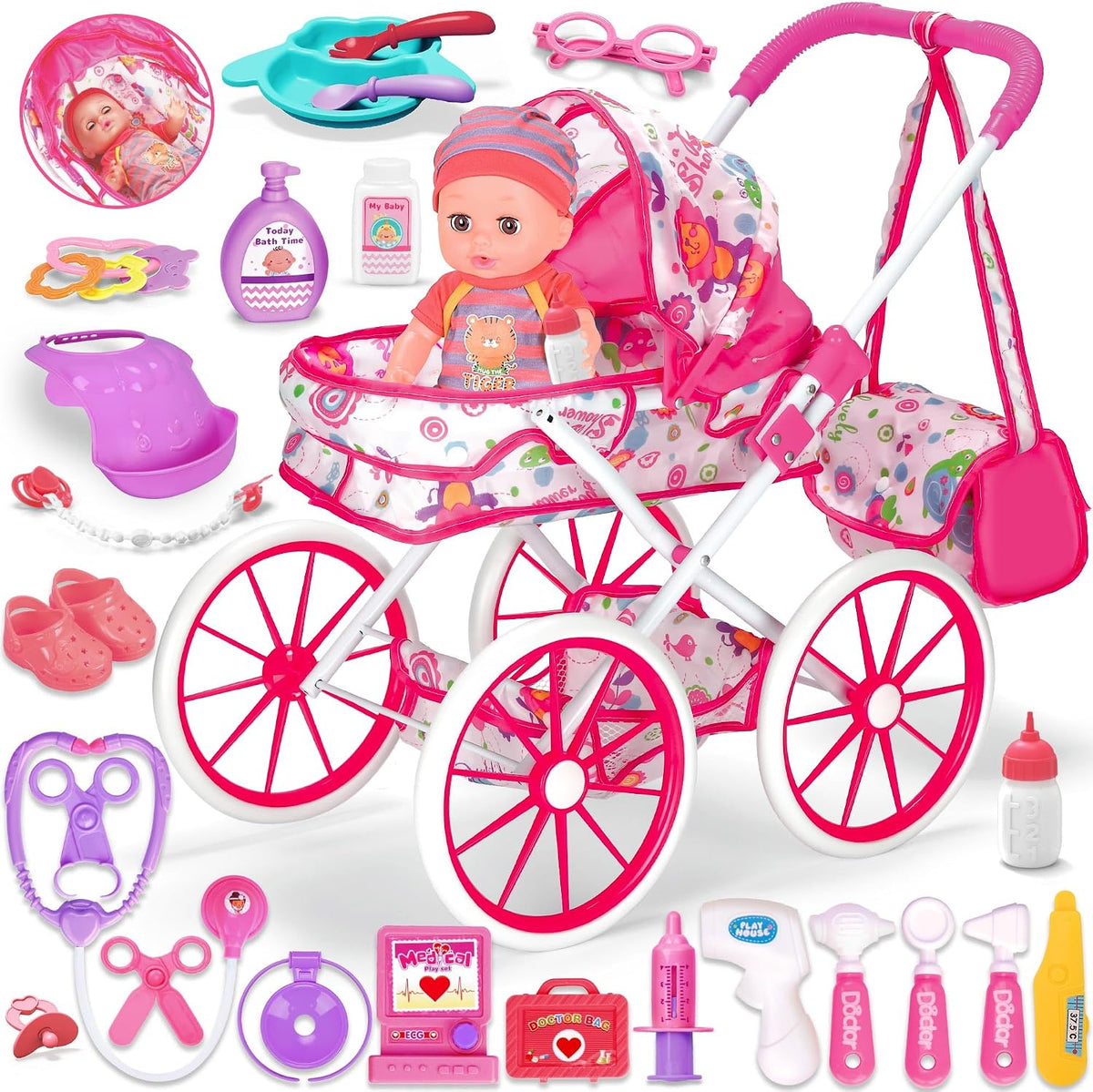 Baby Doll Toys Set, 24PCS Dolls Care Toy Playset for Girls 3-8 Pretend Play – Fun for Kids & Family - 27 Pcs