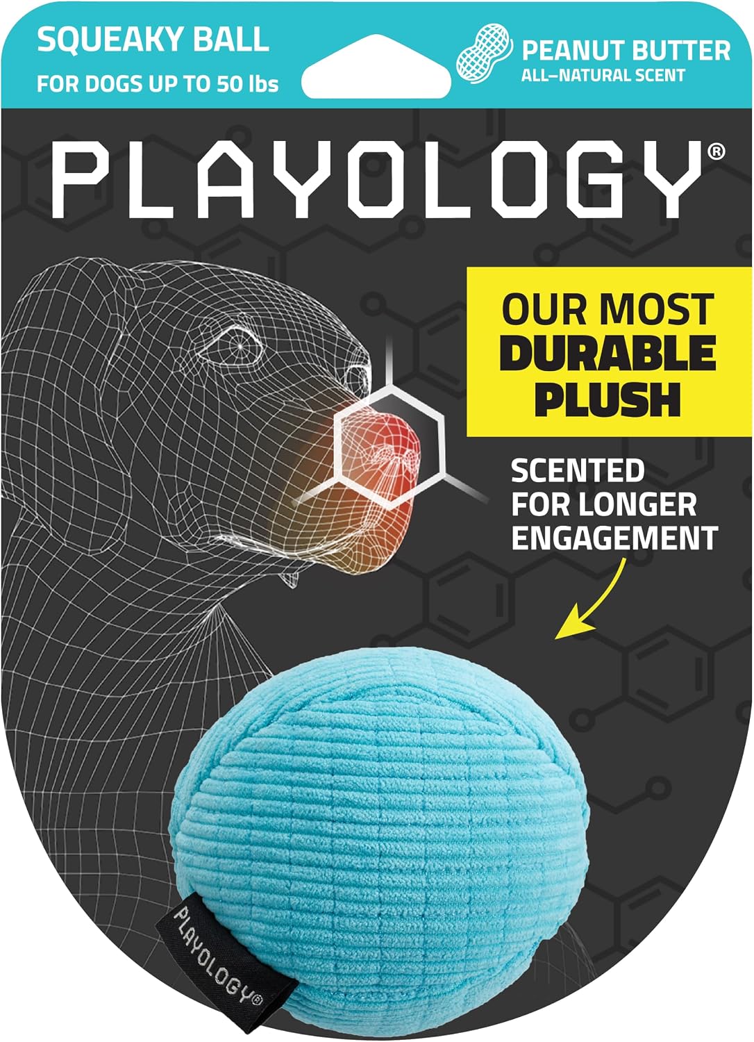 Playology Durable Plush Bone Toy, Squeaky Bone, Jumbo - Medium Ball / Peanut Butter