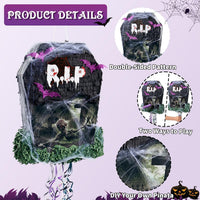 WERNNSAI Halloween skull pumpkin piñata in orange and black with spooky face - view 23