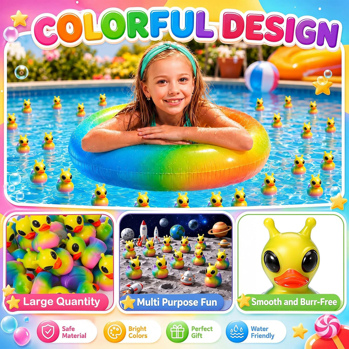 Sotiff mini alien rubber ducks, 25 green ducks with funny faces - view 17