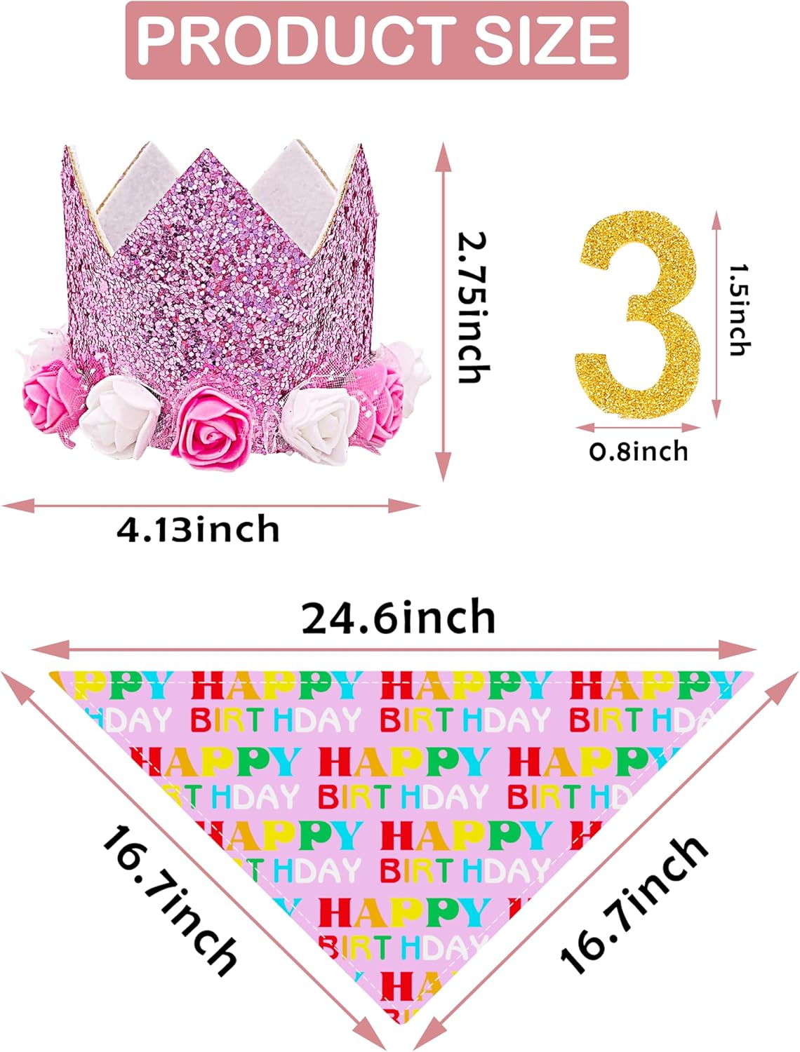 PET SHOW Pink Crown Dog Birthday Party Hat for Girls Reusable - Pink Crown + Bandana - image 2
