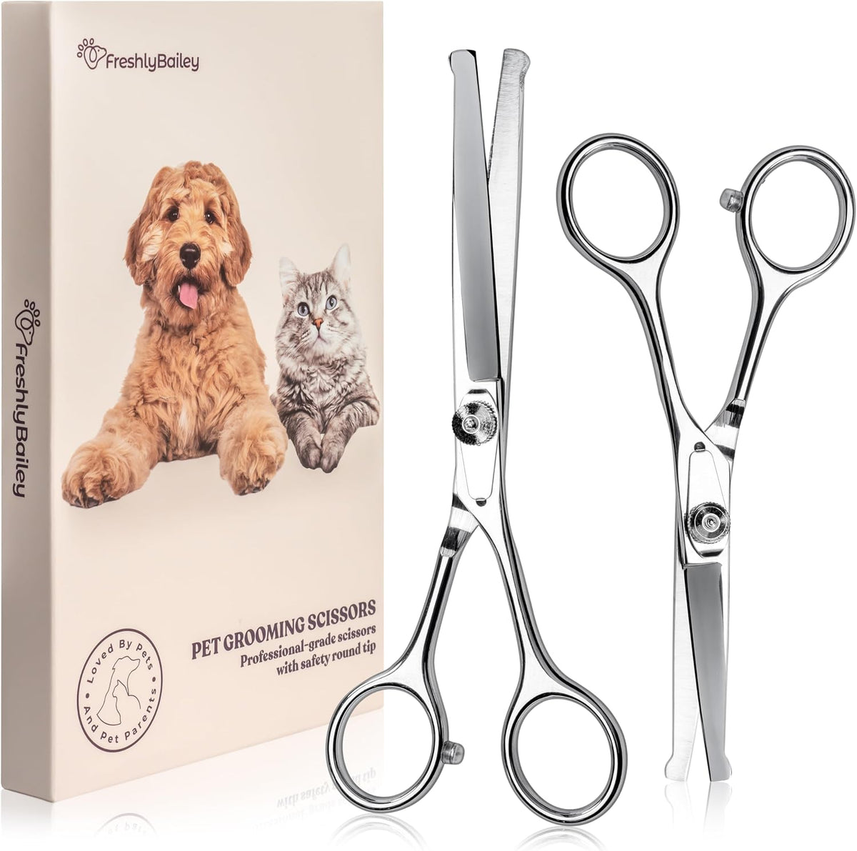 Pet Grooming Scissors Set, Round Tip Shears for Dogs & Cats