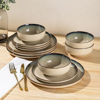 GBHOME Ceramic Dinnerware Sets for 4, 12 Pieces Stoneware Plates and Bowls Sets, Scratch Resistant Dishes, Dishwasher & Microwave Safe, Reactive Glaze-Gravel