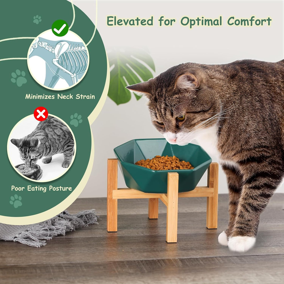 Ceramic Tilted Raised Cat Bowl - Blue with stand - image 3