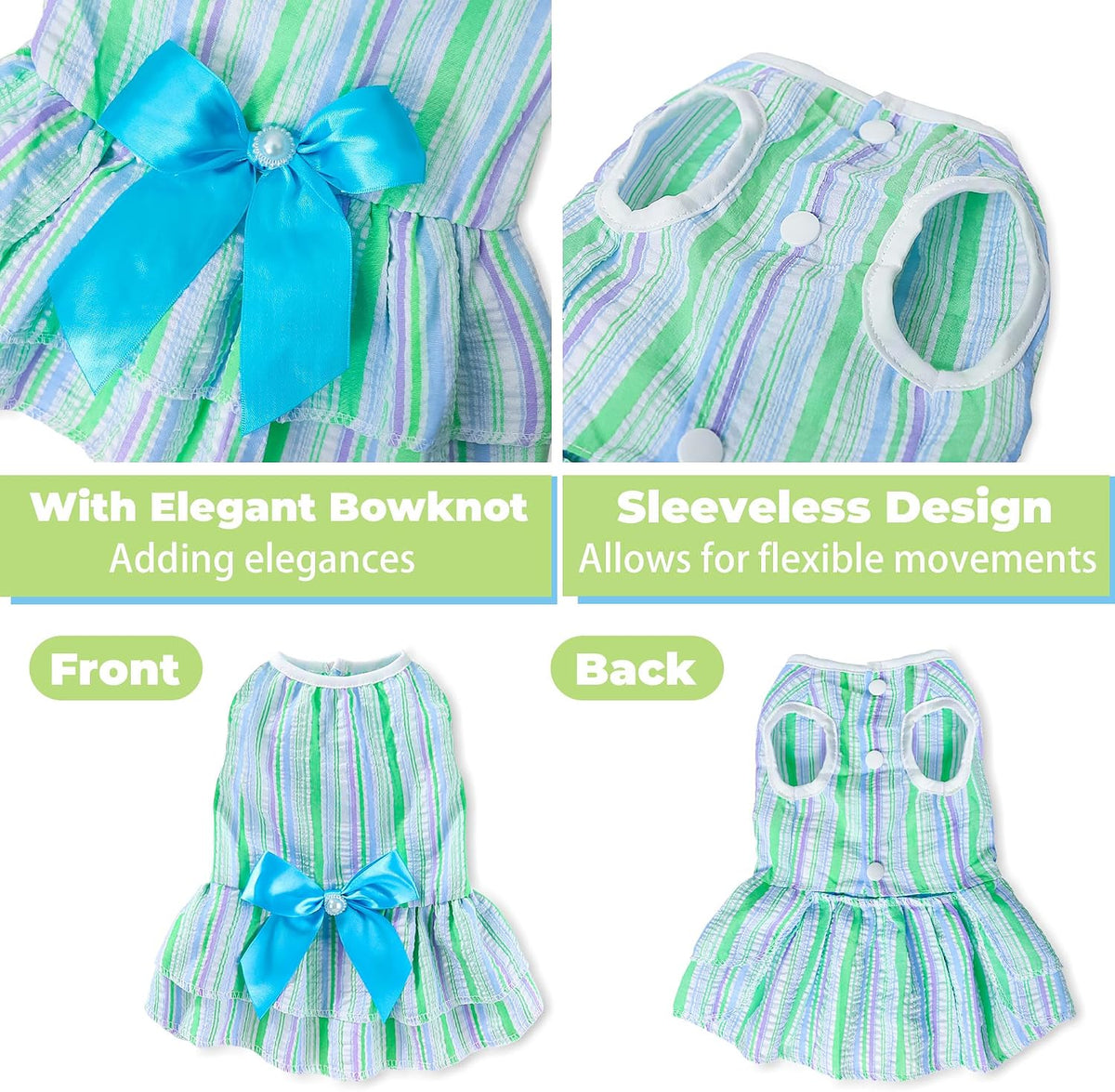 Dog Dress, Cute Pet Princess Dresses with Bright Color Design - Green Blue / XX-Small - image 2