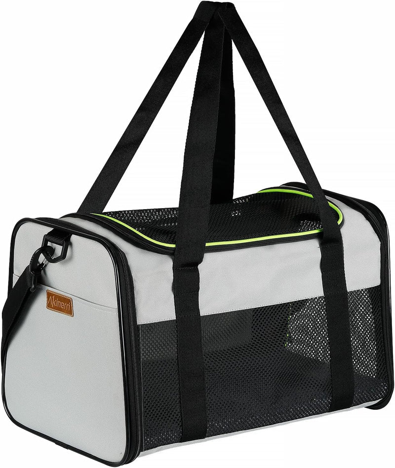 Cat Carrier, Portable Foldable Dog Pet Carrier - 17.5"L x 11.0"W x 11.0"H / Grey