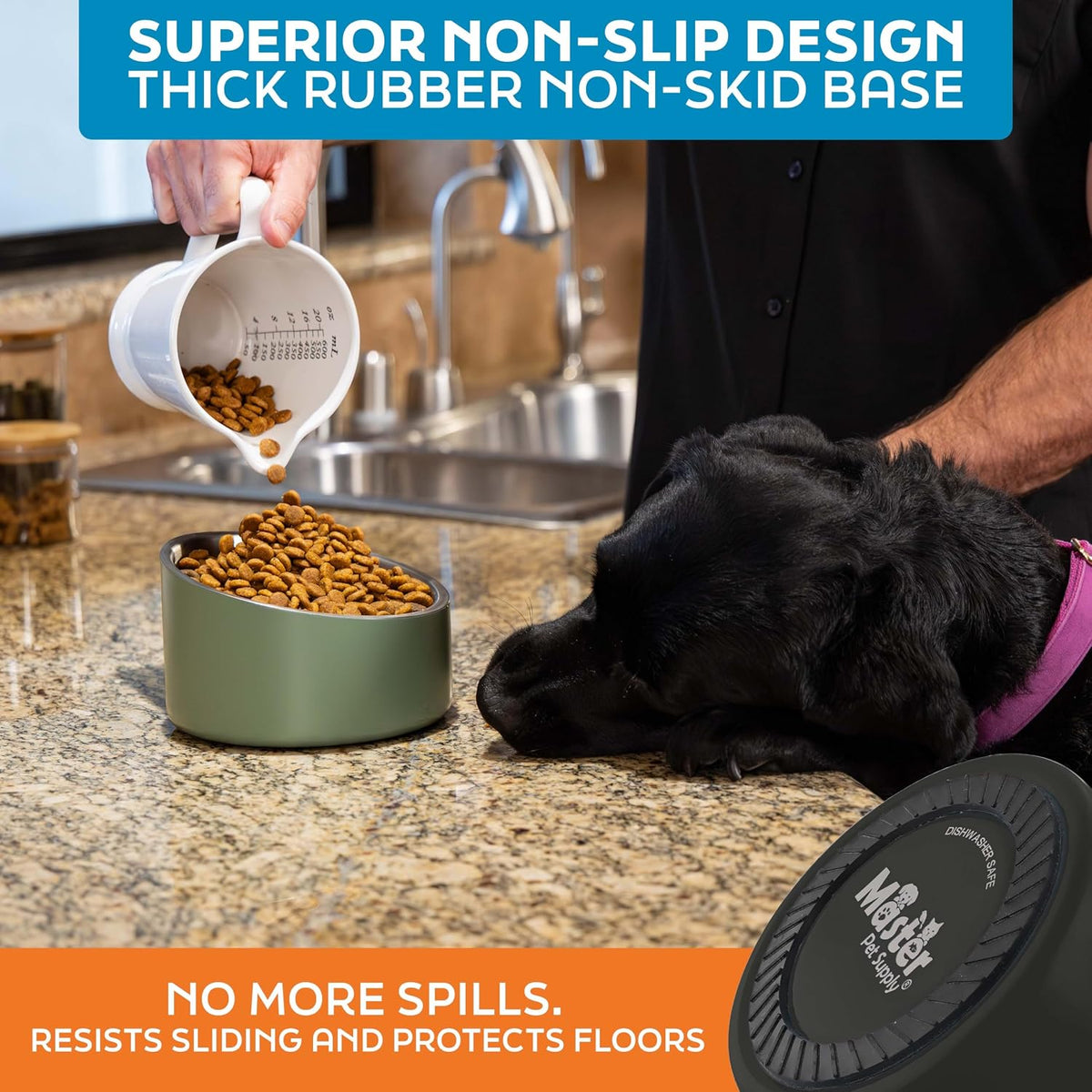 Master Pet Supply Stainless Steel Slanted Dog Cat Food Bowl 24 oz - Black Velvet / 3 Cups (24 oz) - image 3