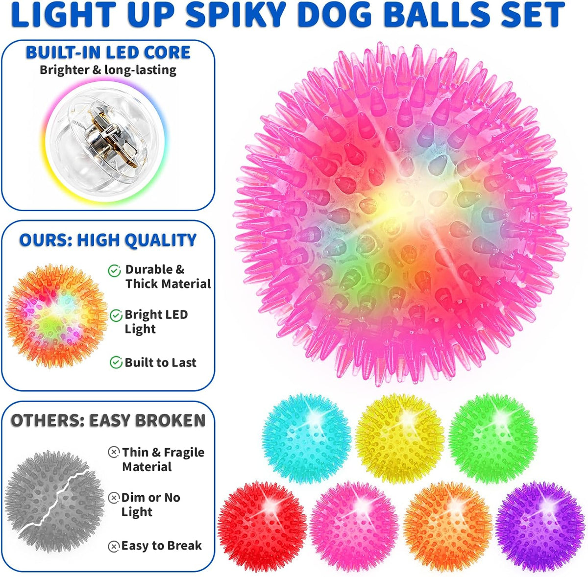 36 Pcs 2.5 in Squeaky Dog Toy Balls Spiky Dog Balls Chew Toy - 4.5in / LED – 9 Pcs - image 3