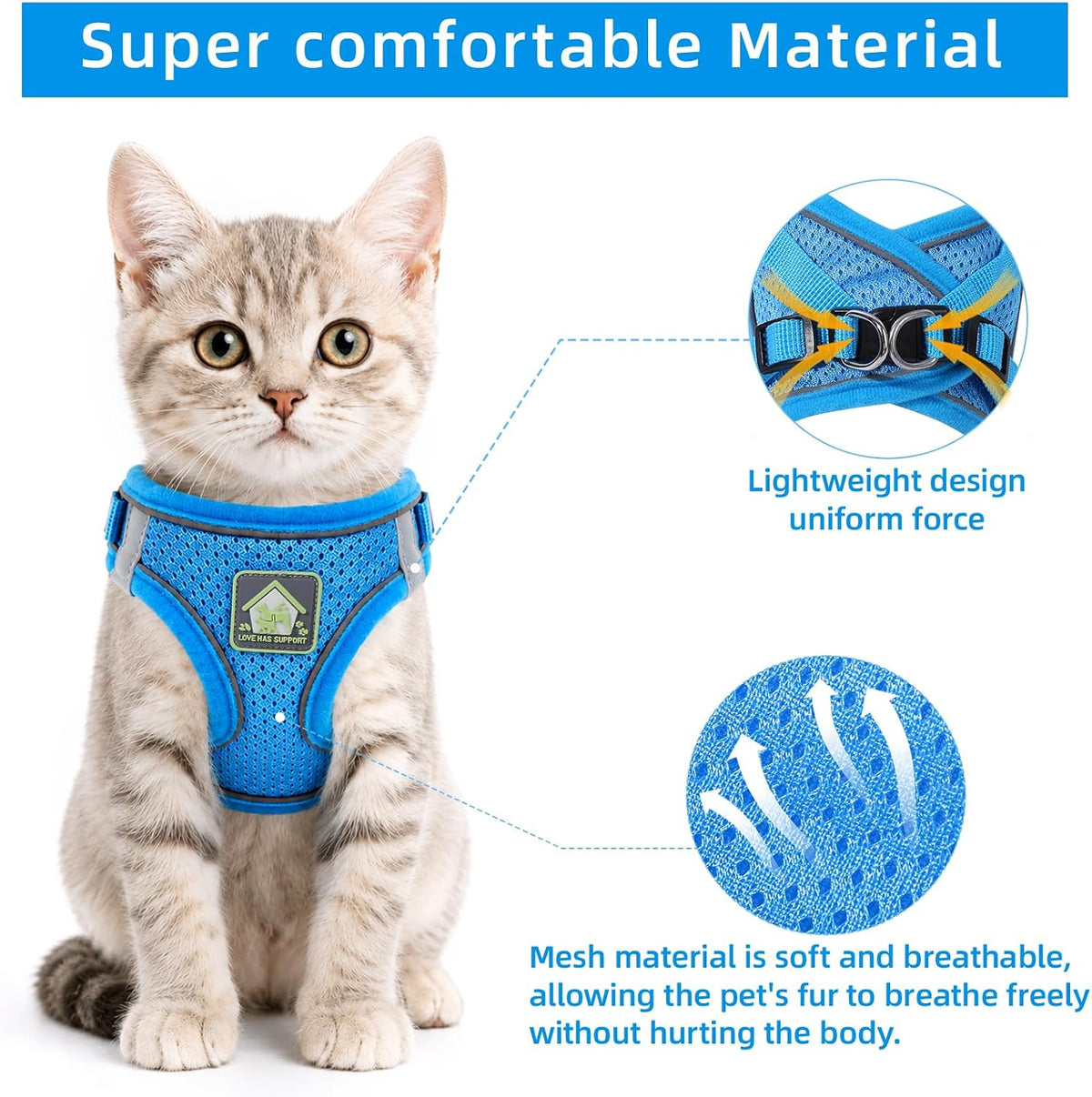 Cat Vest Harness and Leash Set - Blue / X-Small (Chest: 8"-9") - image 2
