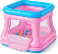 QPAU 3-in-1 Inflatable Bounce House with Pump for Toddlers 1-3 – Fun for Kids & Family - Blue & Pink