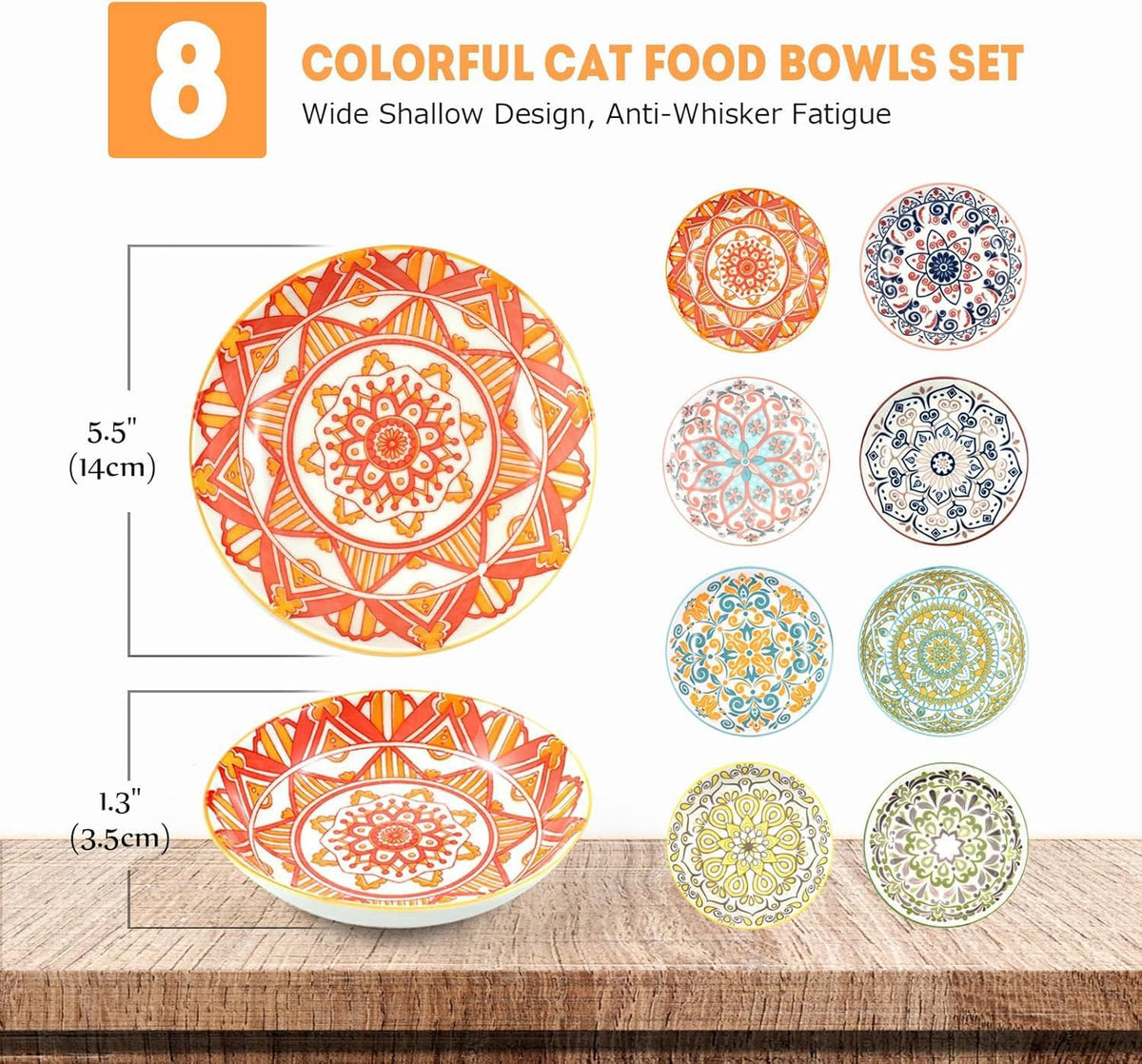 Cat Food Bowl, Kitten Bowls Set - Boho–8 Pack - image 2