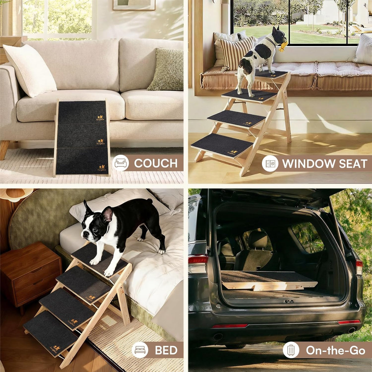 Luciphia Wooden 2-in-1 Dog Stairs - 19.7"H X 23.6"L X 17.3"W-3 steps for sofas & low beds - image 3
