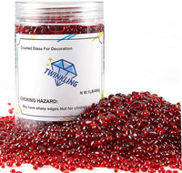 TWINKLING High Luster Round Fire Glass Stones, Marbles, Pebbles, Beads Gems for Fire Pit, Vase Fillers, Crafts, Aquarium Garden Decoration, 3-6mm, 1-Pound Jar (Red)