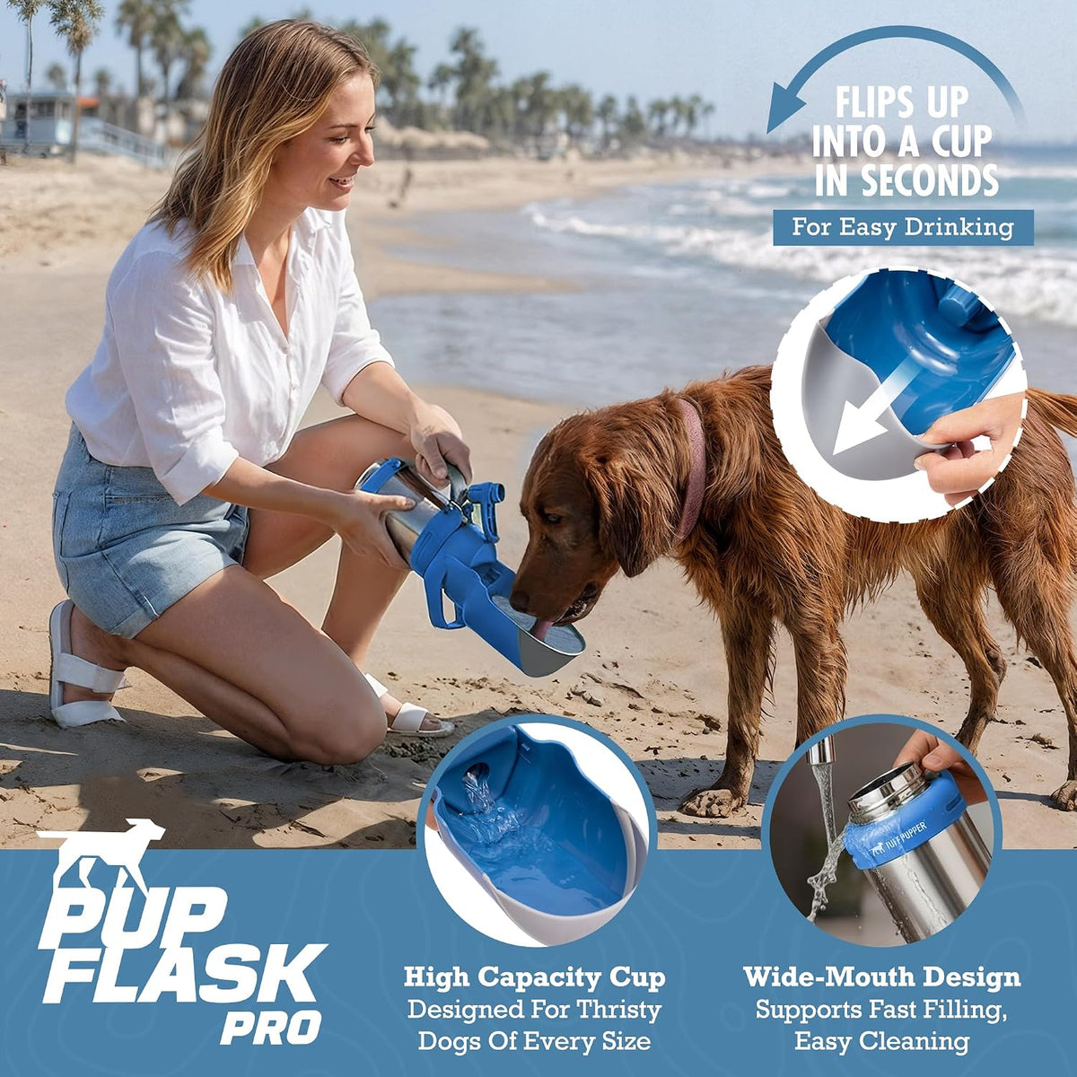 PupFlask Pro Portable Insulated Dog Water Bottle - Blue / 30 Ounce - image 3