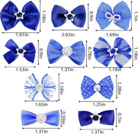 20PCS Cute Dog Hair Bows with Rubber Bands Handmade Mix Style - Dark Blue / Lovely Pattern - image 2