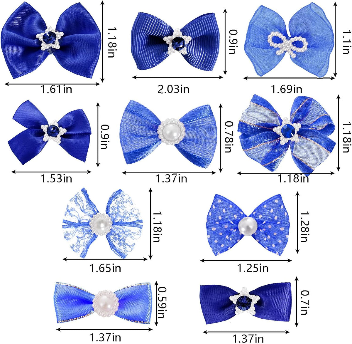20PCS Cute Dog Hair Bows with Rubber Bands Handmade Mix Style - Dark Blue / Lovely Pattern - image 2
