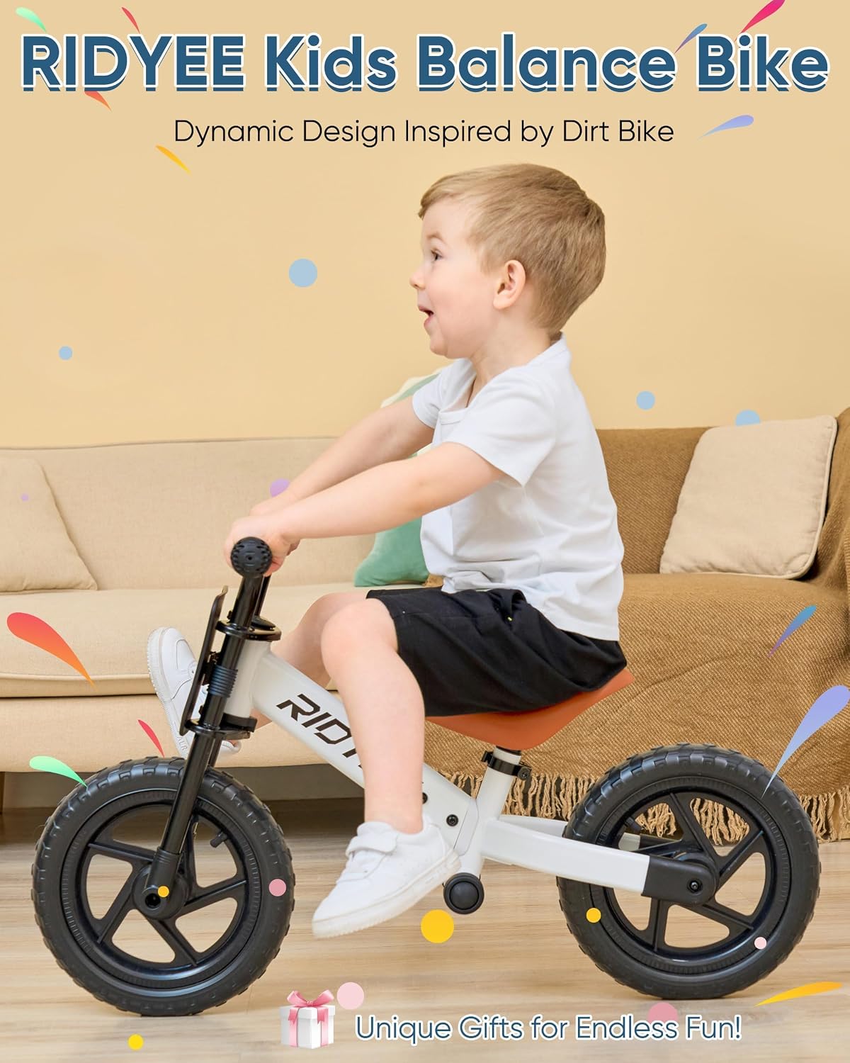 RIDYEE Toddler Balance Bike 2 Year Old - White - image 2