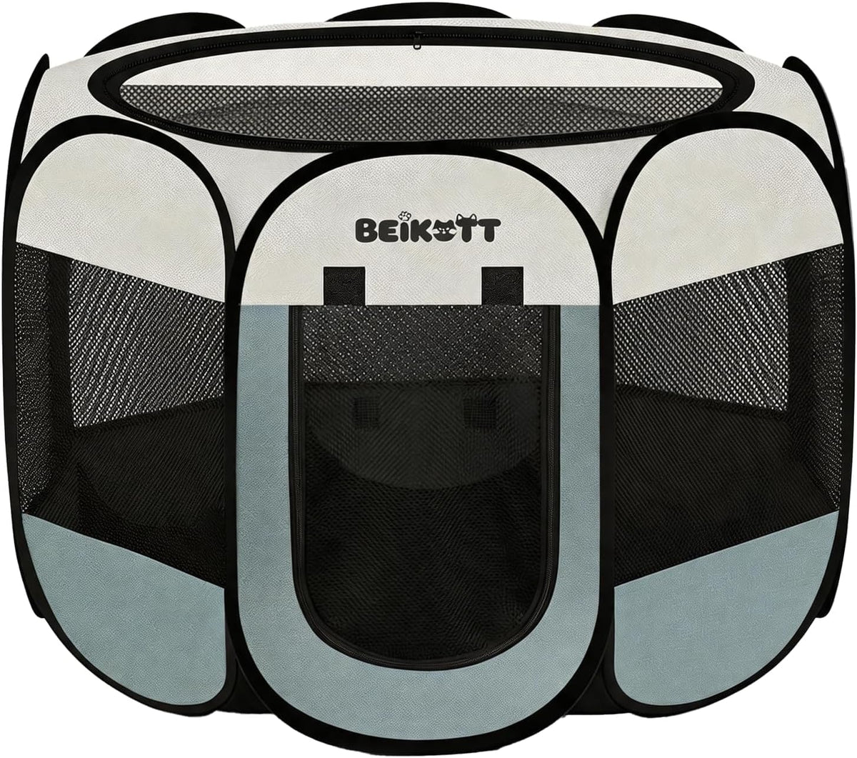 Dog Cat Playpen, Puppy Pet Crate Tent Cage - Grey / L(45"L x 45"W x 23"H)