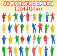 ArtCreativity army parachute toys 36 pack, 2.5 inch vinyl parachute men in red, green, yellow and bl - view 3
