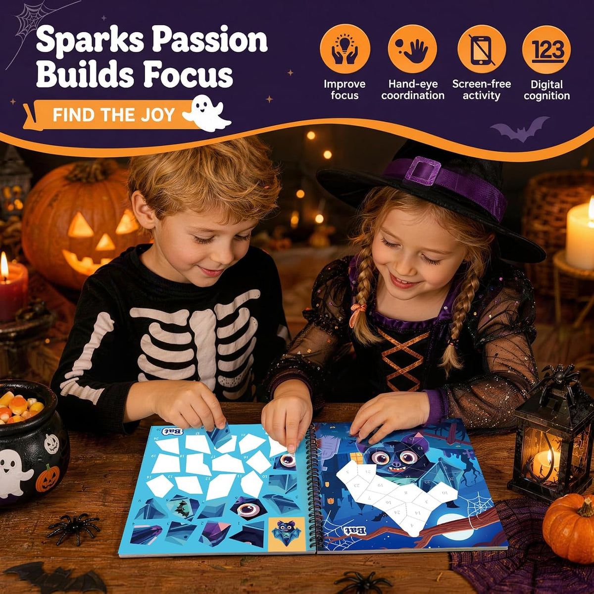 Homicozy 3Pcs Paint by Number Sticker Books for Kids 4-8 - Halloween-3pcs - image 2