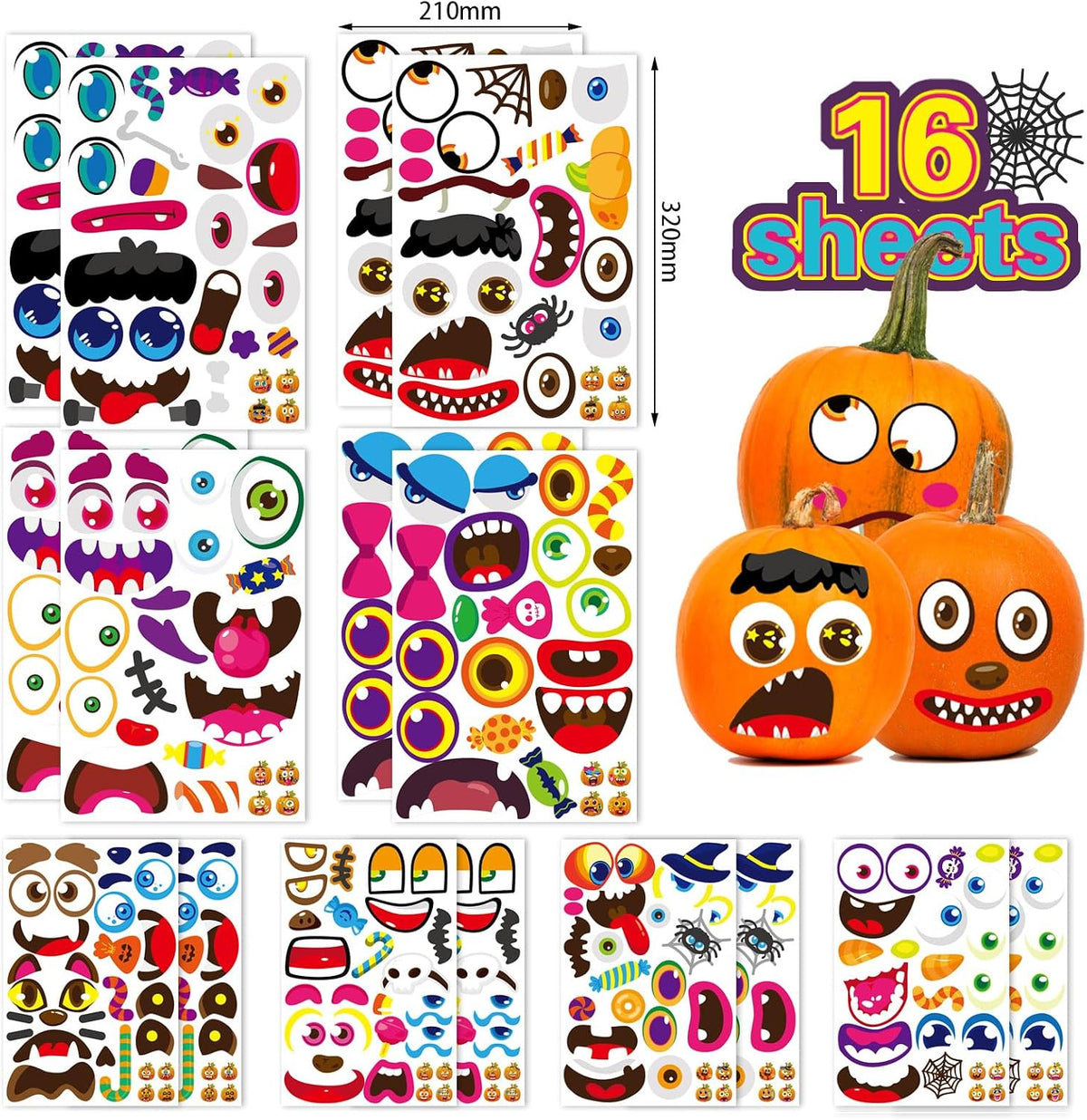 DUJAA large pumpkin face stickers with eyes, mouths and eyebrows for Halloween - view 7