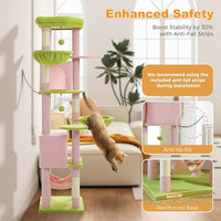 71.2" Large Cat Tree for Multi-Cat Households - Heavy-Duty 9-Level Cat Tower w/5 Sisal Scratching Posts, 2 Condos, 3 Hammocks, Extra-Large Perch & Pompoms - Space-Saving, Pink