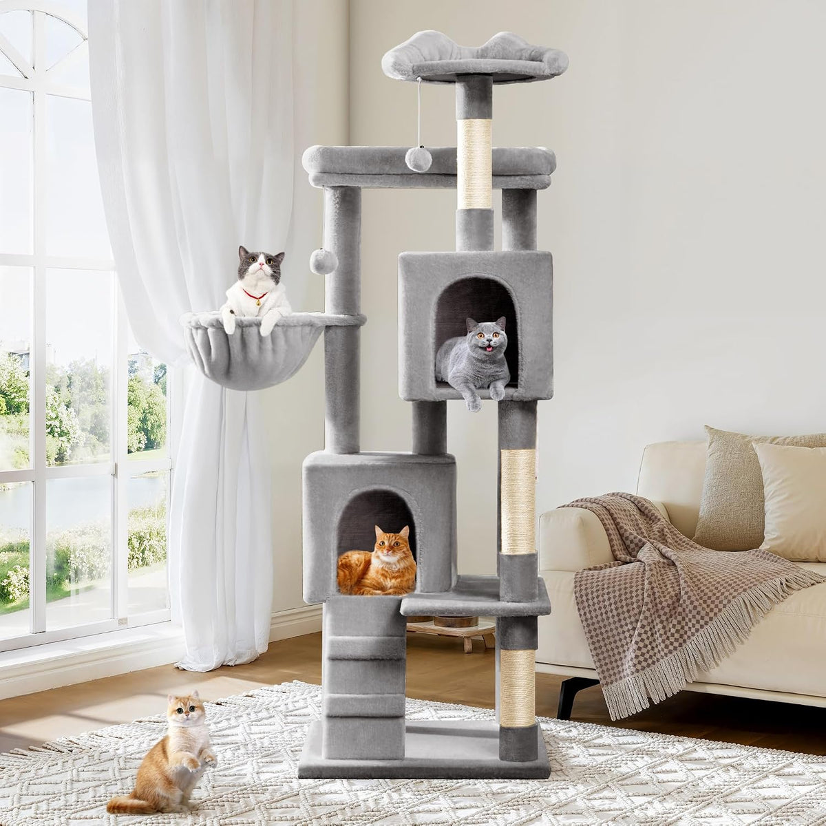 Allewie 64 Inches Cat Tree Tower/Multi-Level Activity Center - Grey - image 2