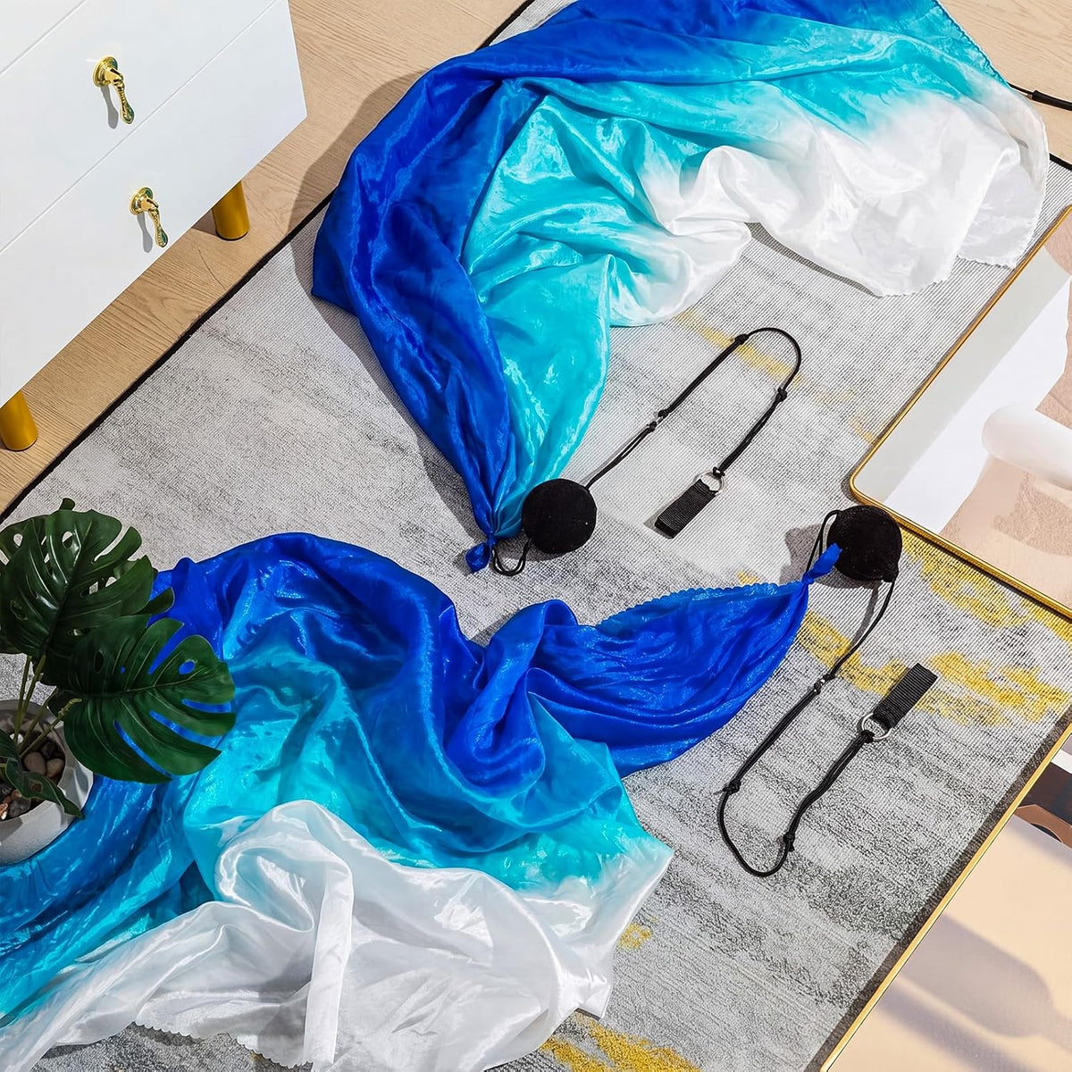Jenaai silk veil poi set of 4 with black balls and adjustable chains in bright colors - view 32