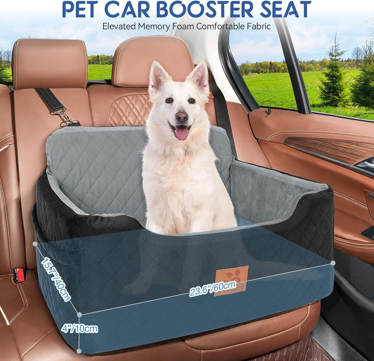 Dog Car Seat for Medium/Large Dog Under 50 lbs or 2 Small Dogs – Essentials for Dogs - Black/Grey - image 2