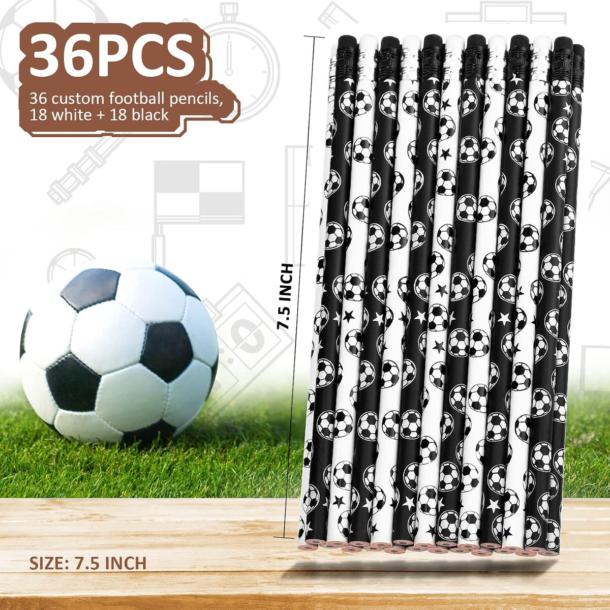 Marspark 24 soccer ball print wood pencils with eraser tops - view 3