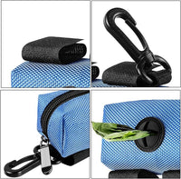 Dog Waste Bag Dispenser Pet Poop Bags Holder for Doggie Waste Bags Dispensers Soft Fabric Zipper Small Doggy Puppy Pouch for Leash Accessory Attachment with Carrier,2PCS Blue&Black