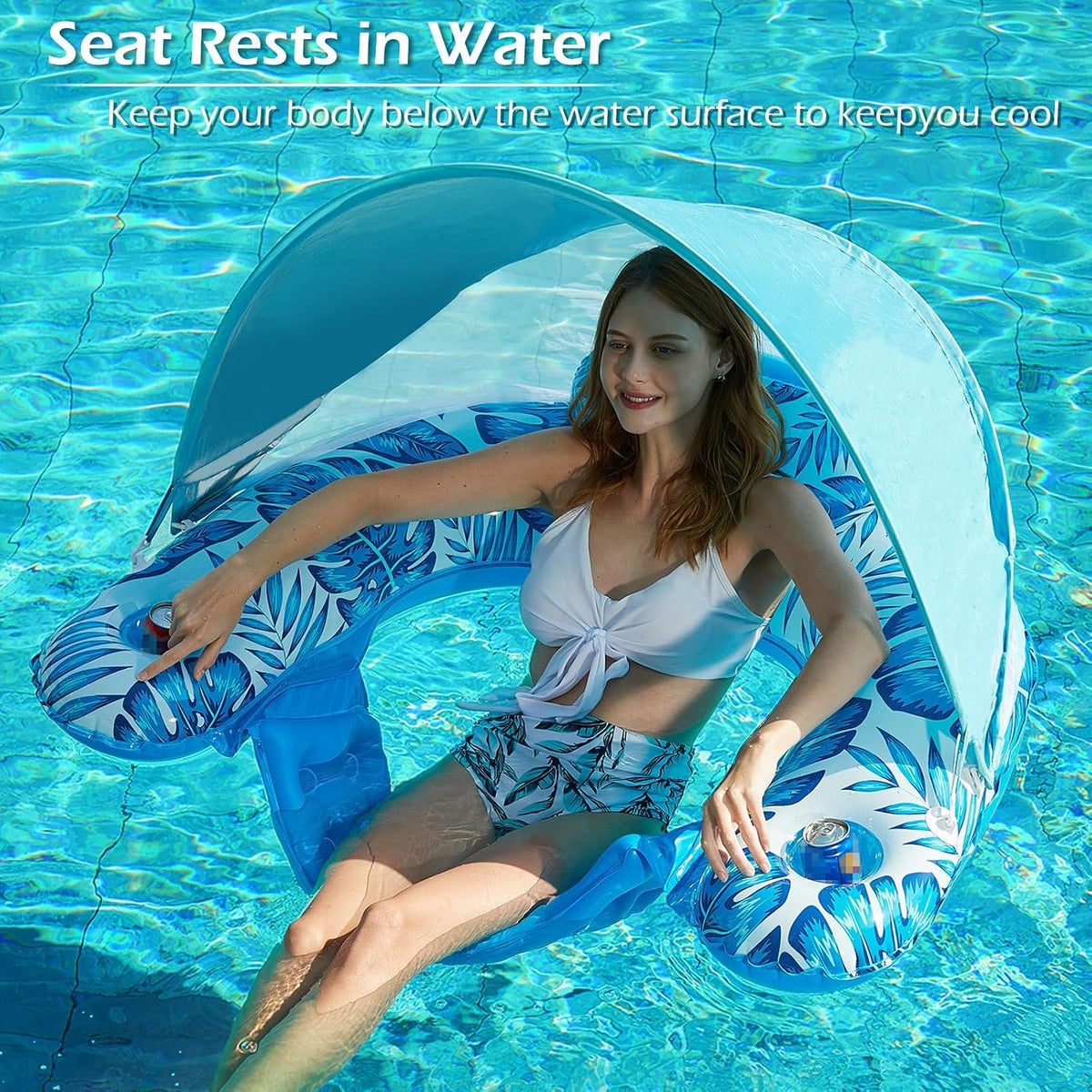 Jasonwell Pool Float with Canopy - blue / Large - image 4