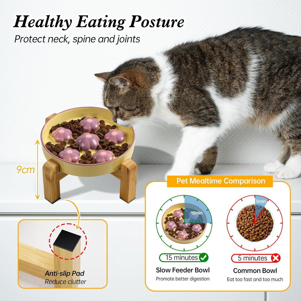 Ceramic Slow Feeder Cat Bowl, 6.3" Whisker Friendly Anti-Vomit - Light Purple - image 3