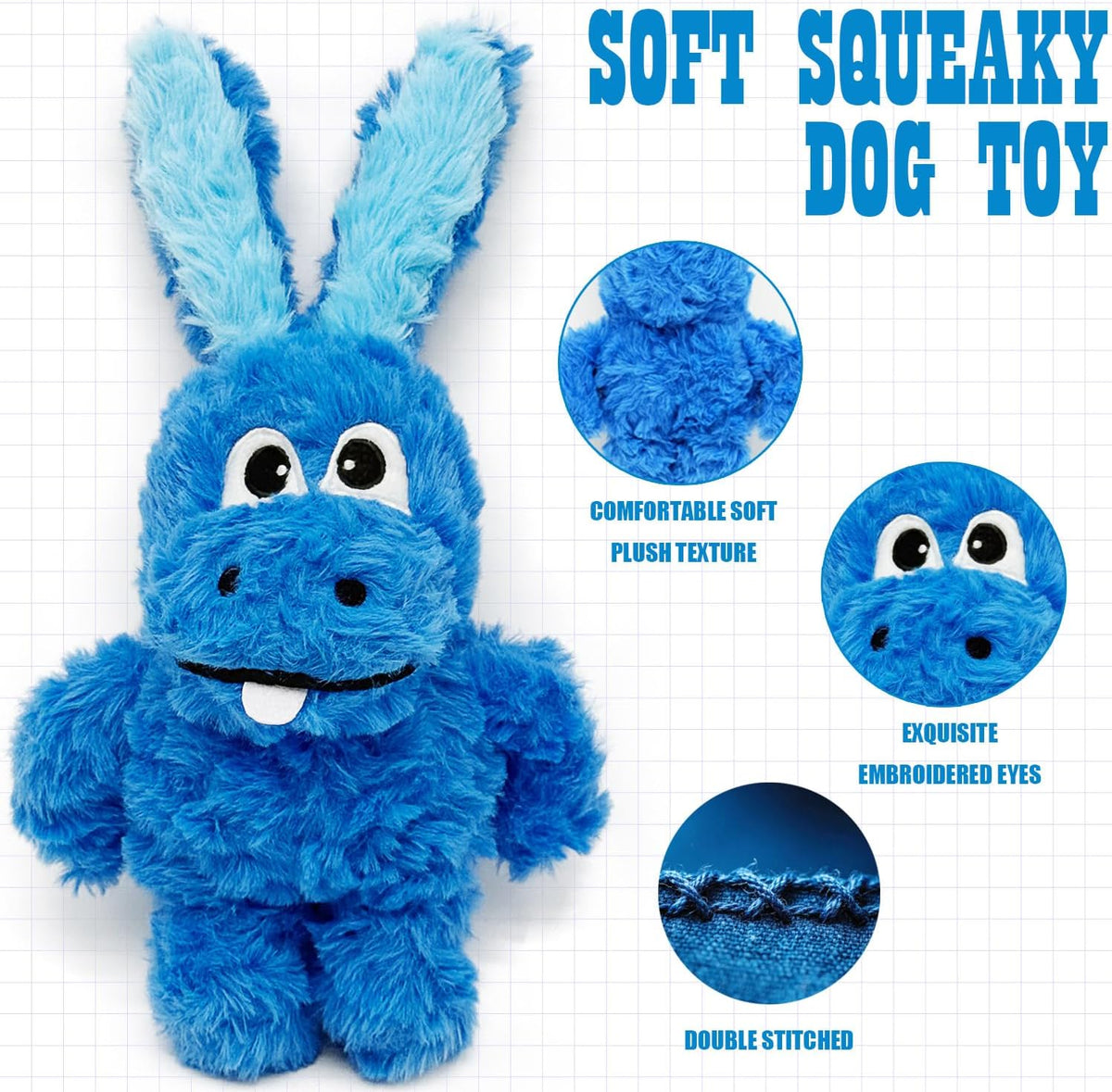Donkey Squeaky Plush Dog Toy for Small Medium Large Dogs, Blue – Essentials for Dogs - image 3