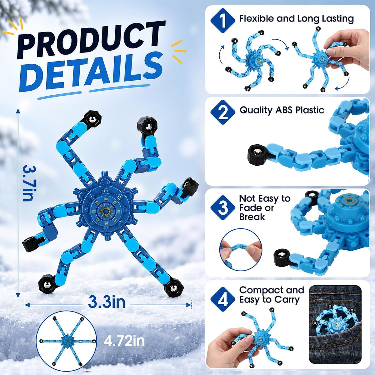 Jerify 40 pack transformable chain robot fidget spinner toys in five bright colors - view 24