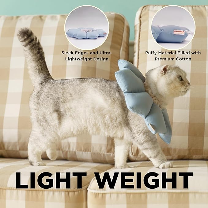 Puffy Crew Soft Cat Cone Collar, Adjustable Waterproof Recovery Collar, Lightweight Elizabethan e Collar for Cats of All Breeds (Blue, Small, Neck Circumference 5.5'' - 8.5'')
