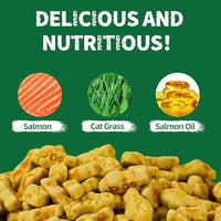 Just Try 13.4 0Z Cat Grass Treats Salmon Oil Natural Salmon Kitten Healthy Cat Treats Training Biscuits Snacks Fish Oil Omega 3 Supplements for Cats Joint Support & Skin Coat Health