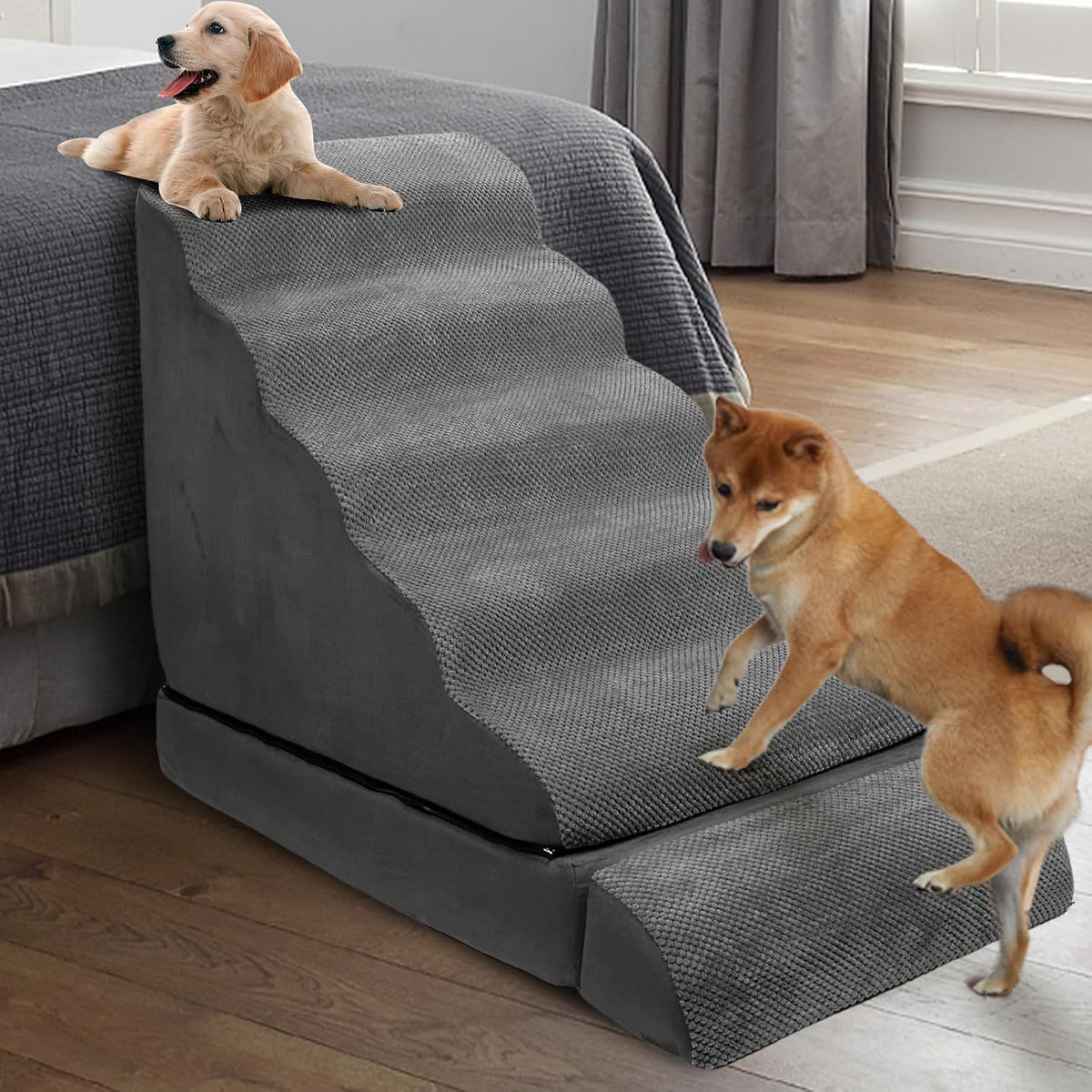 Dog Stairs for High Beds 30-36" H 6-Step Pet Stairs for Large Dogs – Essentials for Dogs - Dark Gray